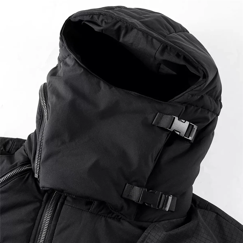 Winter Parka Men Techwear Thick Jacket Windbreaker Patchwork Design Hooded Cargo Jacket Coat Male Tactical Function Clothes