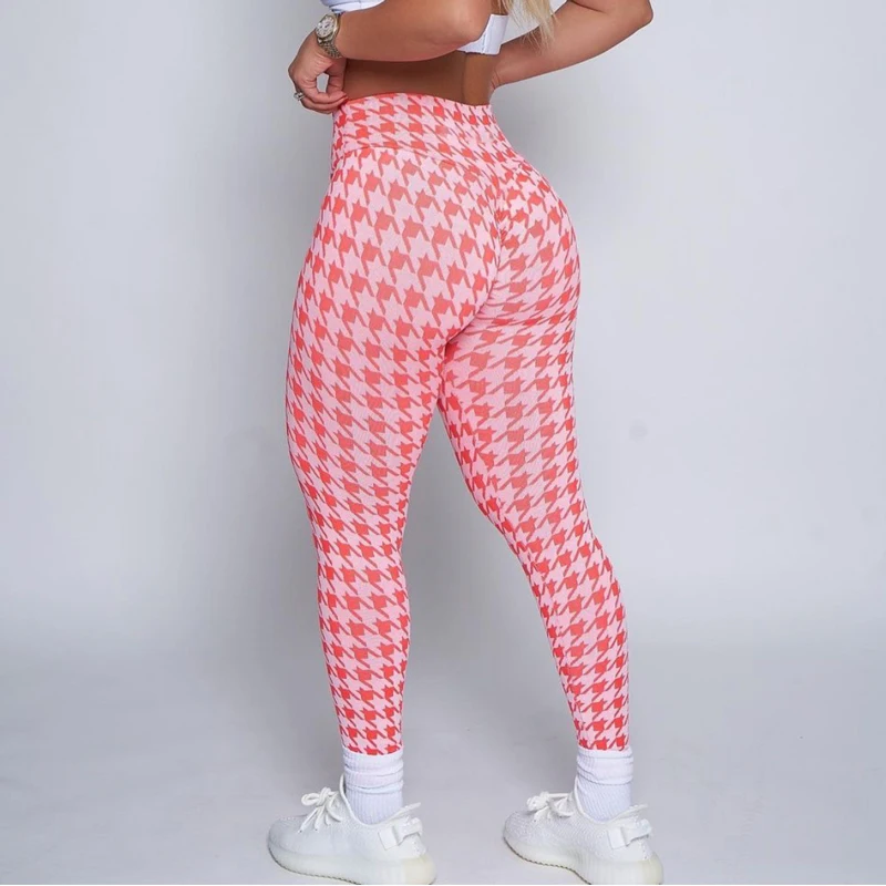 New Houndstooth Scrunch Butt Leggings High Waist Seamless Legging Stretchy Sports Legging Fitness Yoga Pants Workout Clothing
