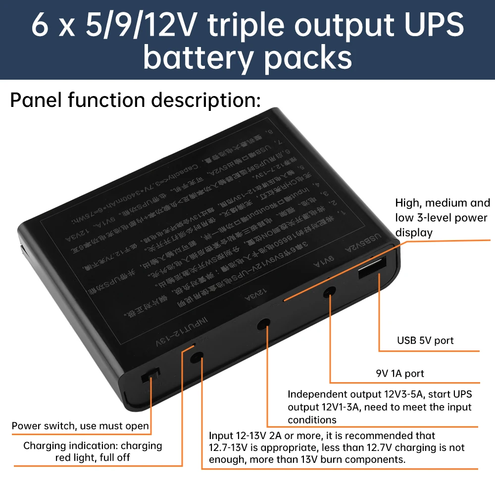 Аккумуляторный блок ИБП постоянного тока 6*18650 Diy UPS Box Маршрутизатор Монитор