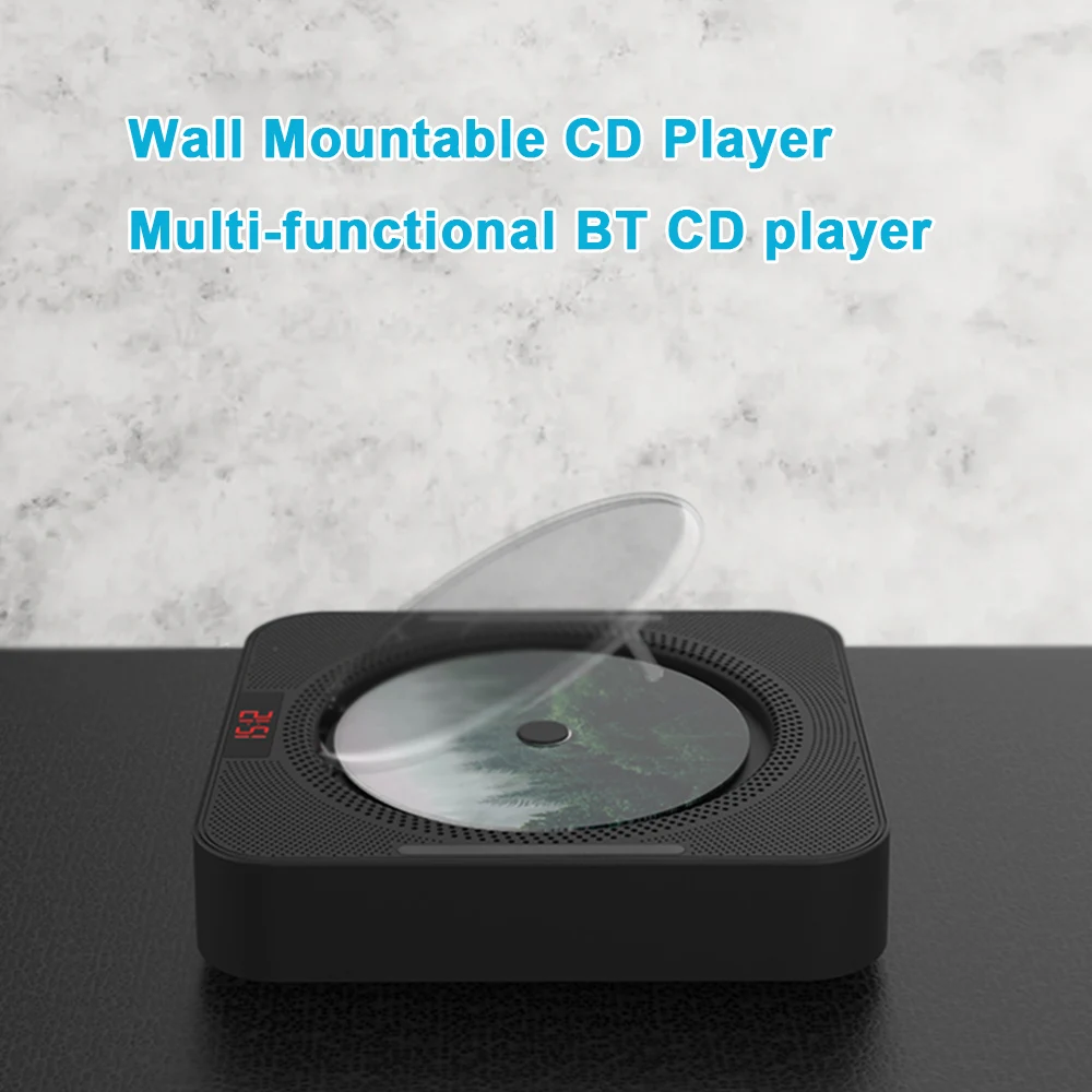 

Portable CD Player Wall Mountable CD Music Player Bluetooth Remote Control FM Radio HiFi Speaker with USB 3.5mm LED Screen