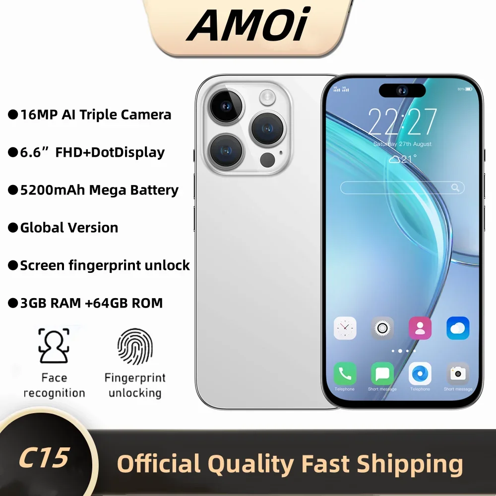 

Смартфон Amoi C15, 6,6 дюйма, 3 + 64 ГБ, 5200 мАч, две SIM-карты