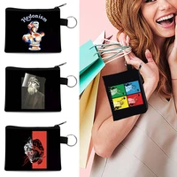 little boy shopping coin purses clutch bag women mini canvas keychain coin wallet sculpture printing card package small bag men