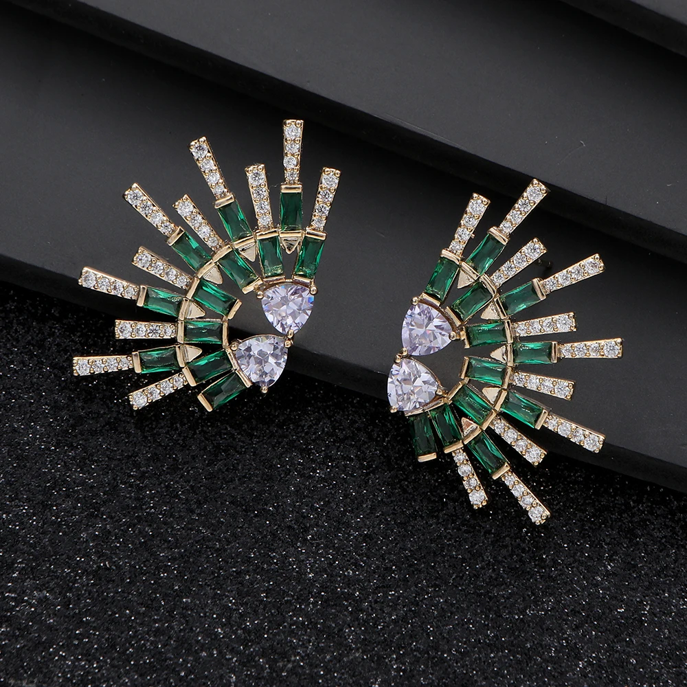Роскошные серьги-гвоздики в форме фейерверка и снежинки для женщин Свадебные прямоугольные кубические циркониевые Свадебные ювелирные изделия E1162