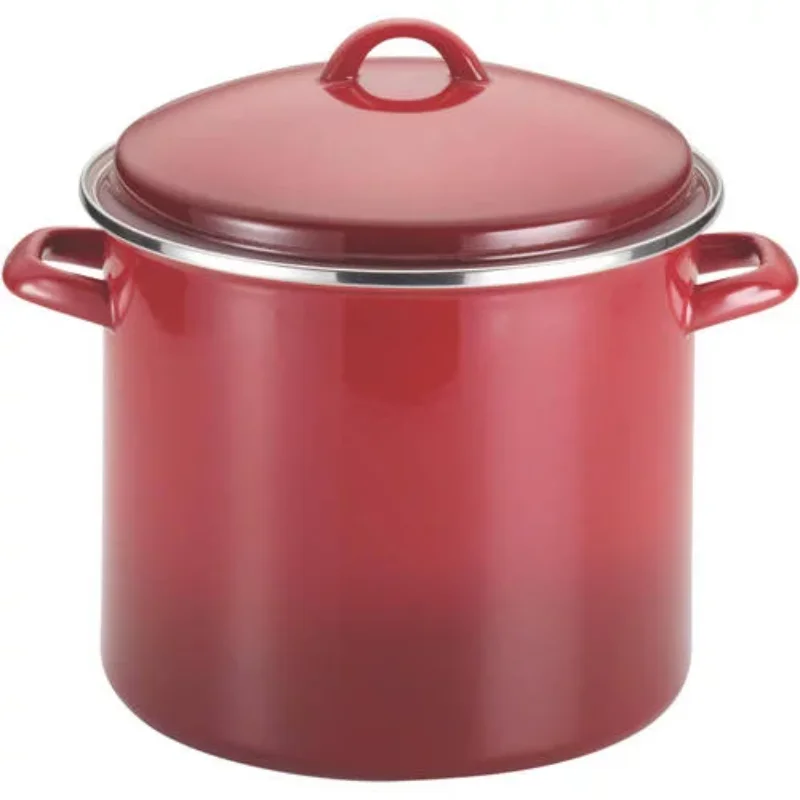 

Rachael Ray 12-Quart Enamel On Steel Stockpot with Lid, Red Gradient