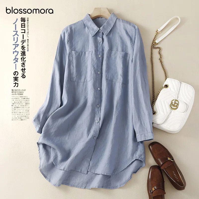 

Blossomora White Loose Pockets Linen Cardigan Casual Shirts Long Sleeve Lapel Blouse Streetwear Autumn Shirts for Women 2022