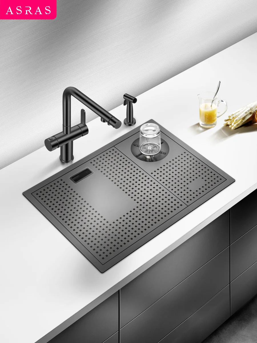 

Asras Handmade Kitchen Small Brushed Sink Tray Glass Washer Cup Rinser Sprinkler Nano Matt Black Faucet Tap 5338NX Free Shipping