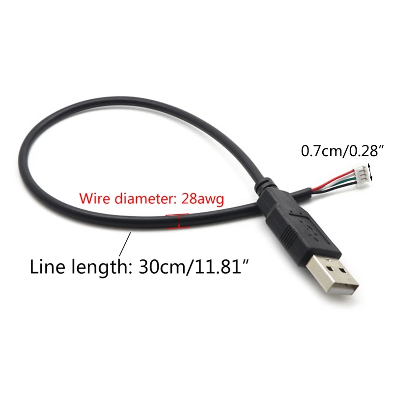 Hochwertiger Kupferkern PH2.0-Buchse auf USB 2.0-Stecker auf 4-poliges Datenkabel, hohe Übertragung, 30 cm/12 Zoll, PVC + Messing – Detail 6