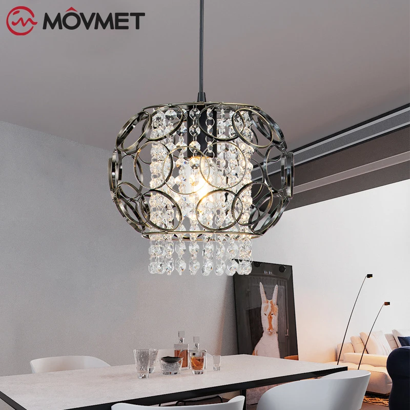 

Simple Modern LED Crystal Metal Pendant Lamp Iron For Bedroom Dining Room Bar Living Room Indoor E26 Home Deco Ceiling Light
