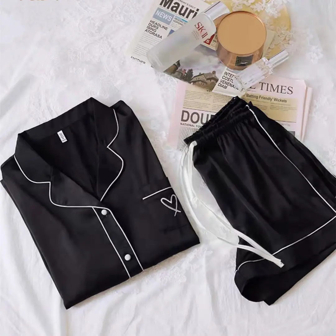 1 Summer short sleeved pajamas women's ice silk thin student  plus size cute loungewear two-piece set spring autumn and summer