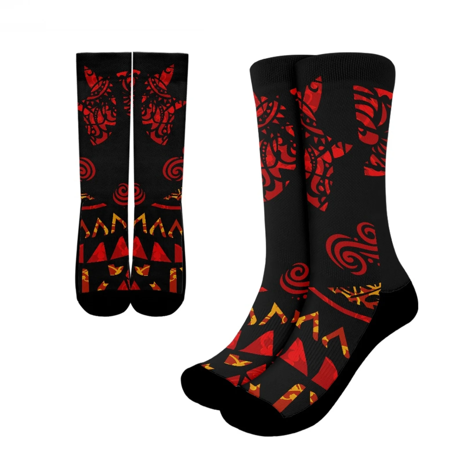 

Polynesian Tribal Hawaiian Totem Tattoo Hawaii Prints Men Women Casual Two-Tone Crew Socks Wicking Sweat Breathable Sports Socks