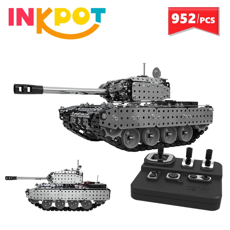 952pcs Stainless Steel Remote Control Tank Assembly Building Block 2.4G 10CH RC Military Tank Car Educational Toys for Children