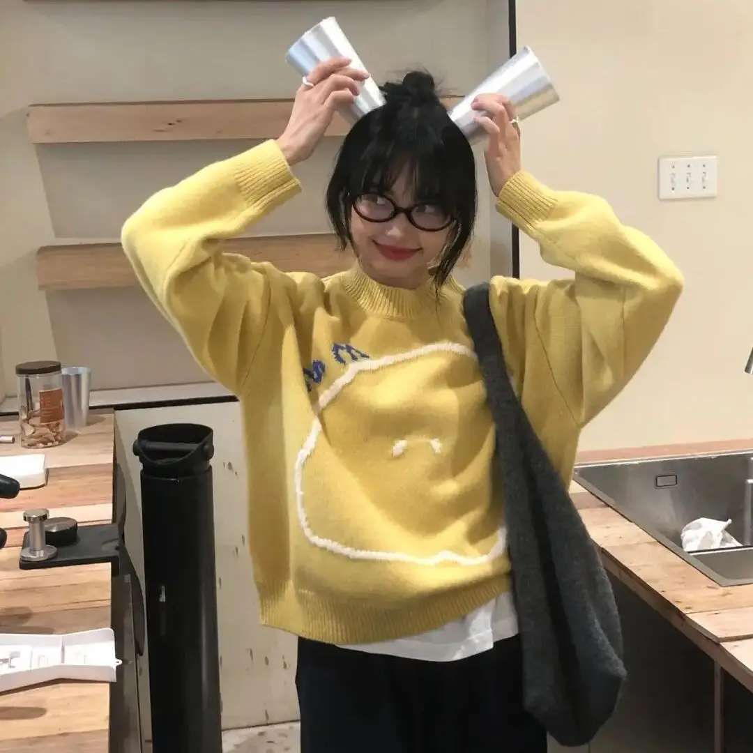 Свободный вязаный свитер мягкий восковой пуловер шерсть осень-зима 2023 женский