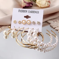 6 pairs elegant pearl big circle hoop earrings set for women vintage butterfly heart drop earrings ear studs buckle jewelry gift