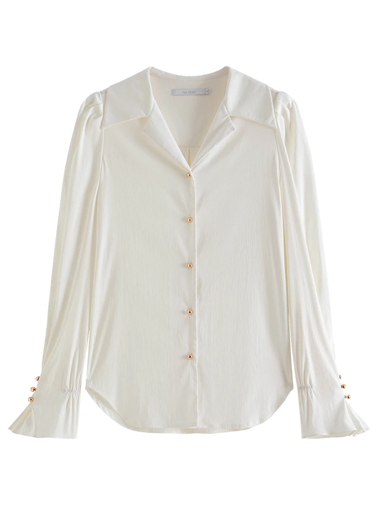 Блузка женская с длинным рукавом и воротником-стойкой на осень