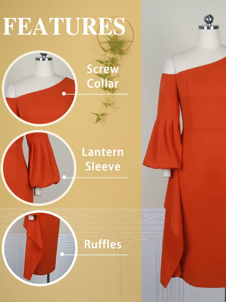 Off Shoulder Bodycon Dresses Plus Size Women Lantern Long Sleeve Ruffles Evening Birthday Party African Gowns 2022 Autumn New