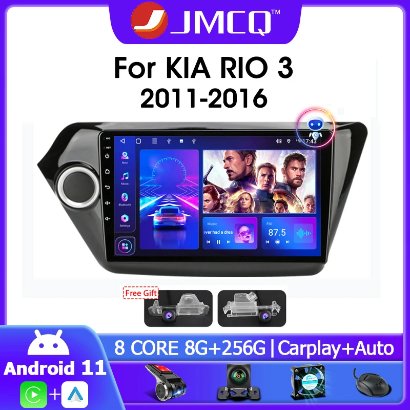 JMCQ 9" 2din Android 11.0 Car Radio Multimedia Video Player Navigation GPS For KIA RIO 3 2011-2016 K2 4G Carplay DSP Head Unit