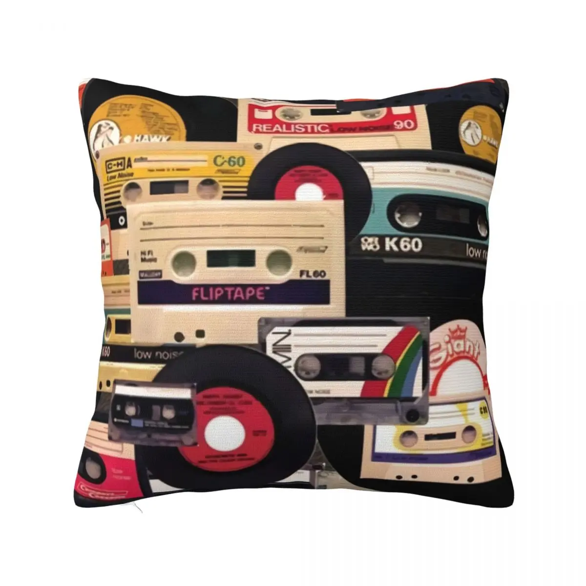 Cassette Tape And Vinyls Pillowcase Printed Polyester Cushion Cover Decor Vintage Walkman Pillow Case Cover Home Zipper 45X45cm
