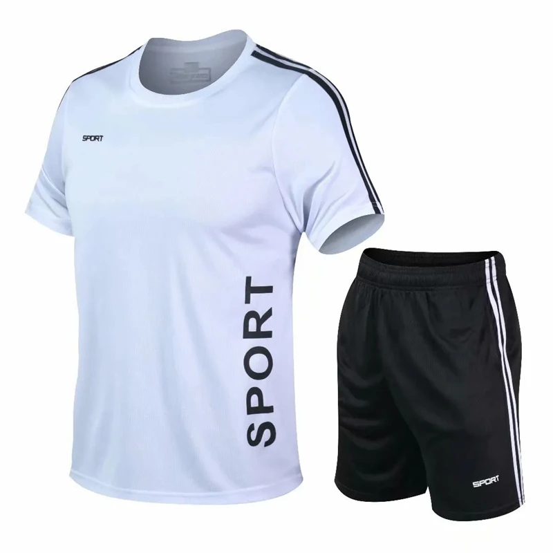 

Summer Men Tracksuit Quick Dry Sports Suits Mens Gym Fitness Running 2 Piece Set Men Football Set Exercise Uniforms Sportswear