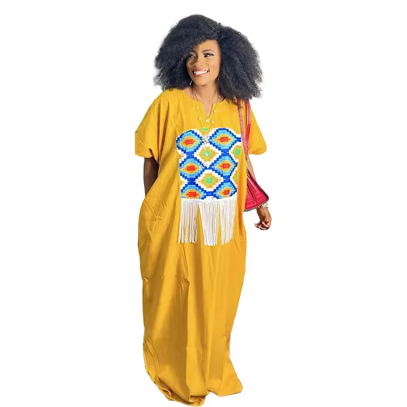 African Dresses for Women Summer Fashion African Women Short Sleeve Polyester Printing Long Dress Abaya Dress African Clothes