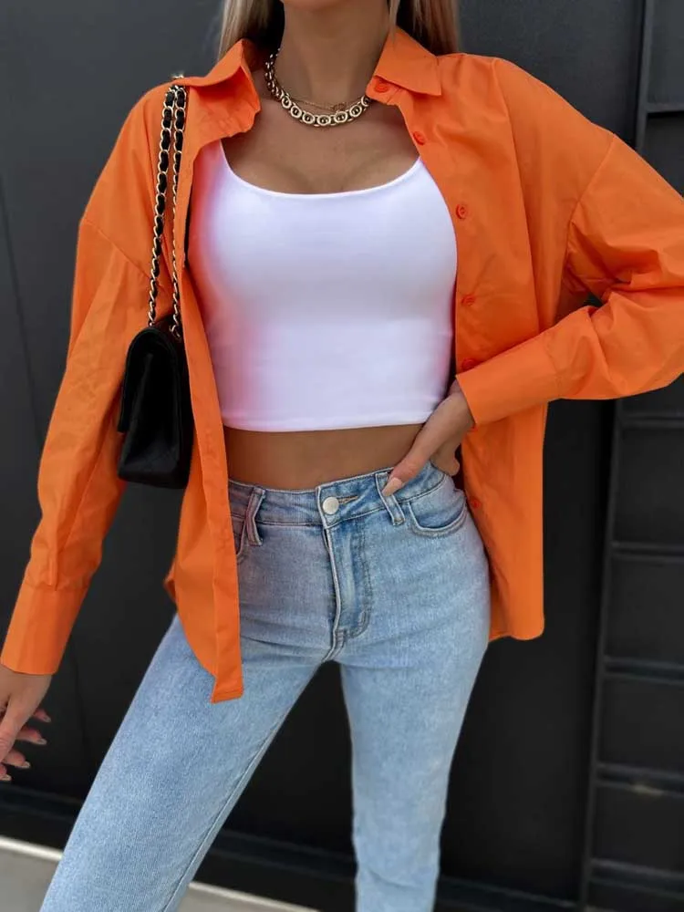 

Summer Casual Smooth Long Sleeved Shirt, Loose Button Up Shirt, Round Neck Camisas De Mujer Shirts For Women Chemises Et Blouses