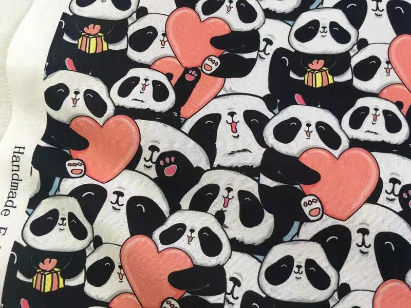 Хлопковая тканая ткань Showa с животными Милая Панда и сердце материал для шитья
