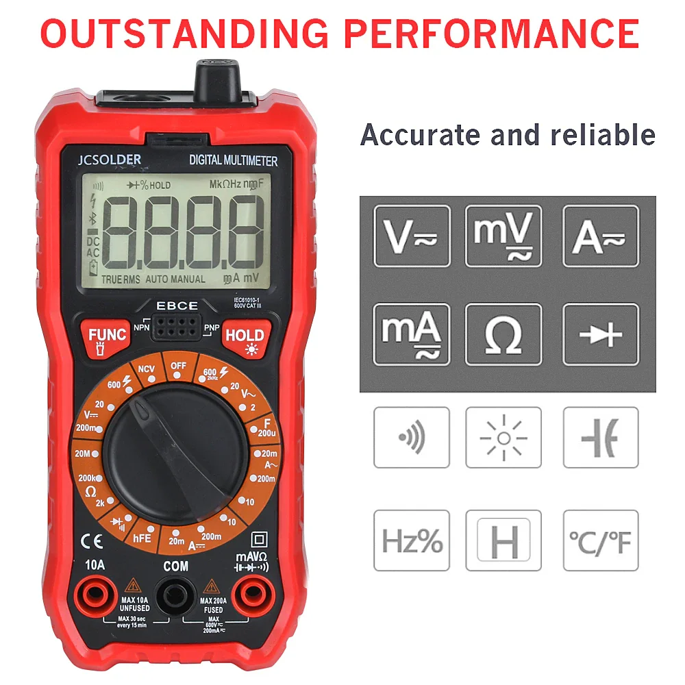 

QHTITEC Multimetro Digital LCD Display Tester Auto Ranging 6000 Counts AC/DC Voltage Meter True RMS NCV Multimeter Back Light