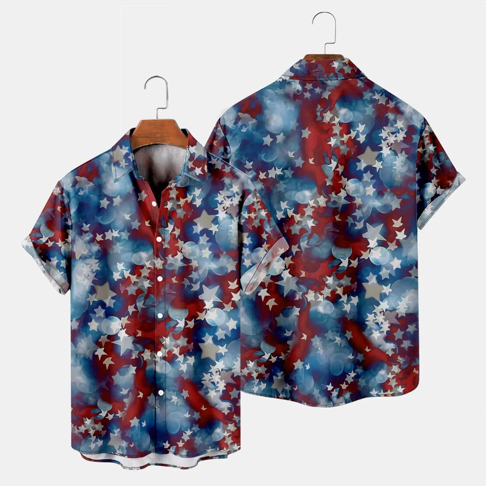 

Mens Fashion And Leisure 3D Digital Printing Buckle Lapel Short Sleeve Shirt Top Mens Shirts