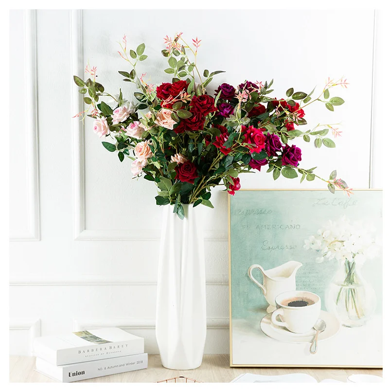 

Artificial Flowers Rose High Quality Fake Flowers 5 First Long Branches Valentine's Day Wedding Living Room Home Decoration