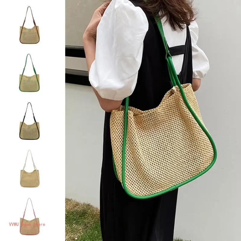 Women Straw Hollow Shoulder Bag Reusable Tote Bag Casual Handbag for Girls