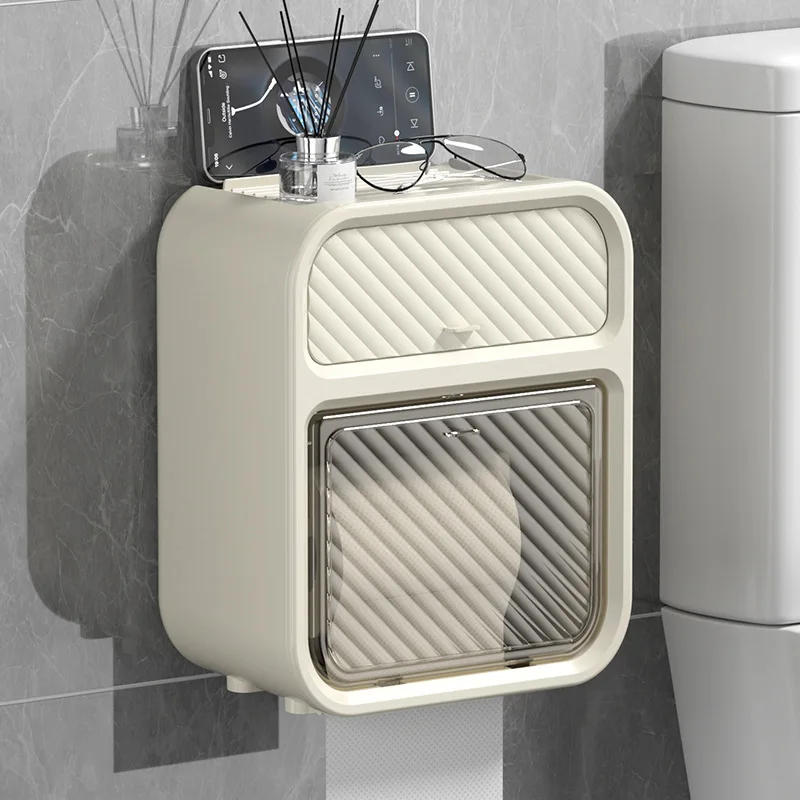 

Wall Mounted Toilet Paper Holder Waterproof Plastic Paper Napkin Holder Bathroom Shelf Storage Box Toilet Roll Holder
