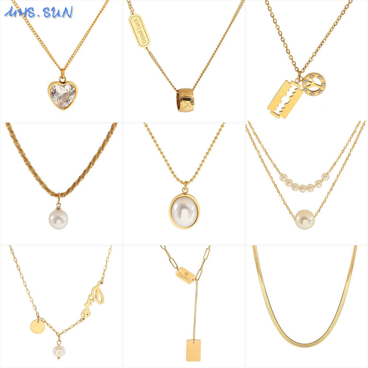 

MHS.SUN Fashion Double Layer Pearl Pendant Neckace Gold Color Simple Design Love Letter Snake Chain Women Choker Luxury Jewelry