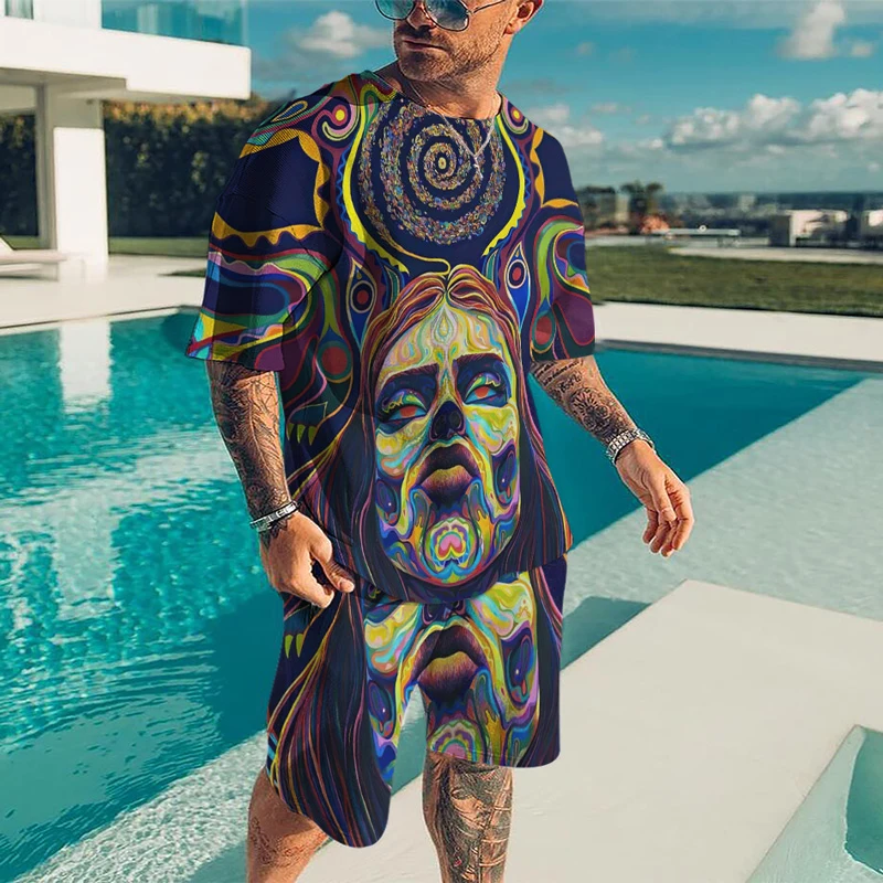 

Abstract 3D Printed Men's T-shirts Shorts Set Summer Couple Outfits O Neck Short Sleeve Streetwear Casual Men's Clothing Suit