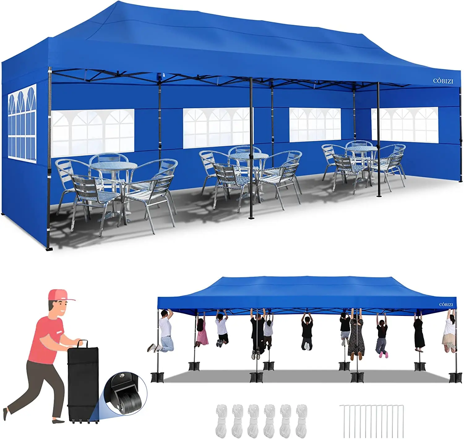 

COBIZI 10x30 Heavy Duty Pop up Canopy with 8 sidewalls Stable Wedding Outdoor Tents for Parties Canopy Pop Up Party Tent UPF 50+