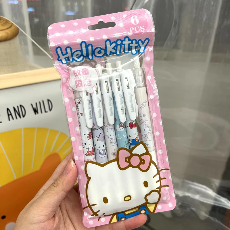 

6 шт./компл. Sanrioed Hello Kitty аниме 0,5 мм черные нейтральные ручки для учеников начальной и средней школы