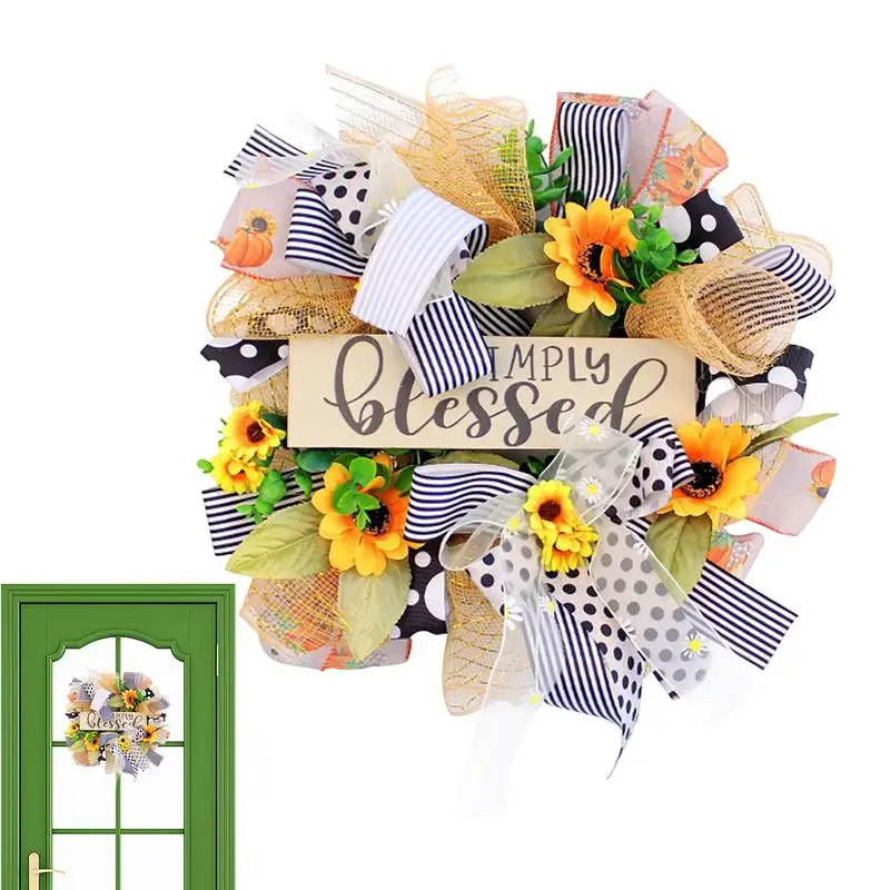 

Bee Sunflower Wreath Ornament Bee Festival Artificial Wreath Decor Spring Wreaths For Front Door Outside Home Indoor Outdoor