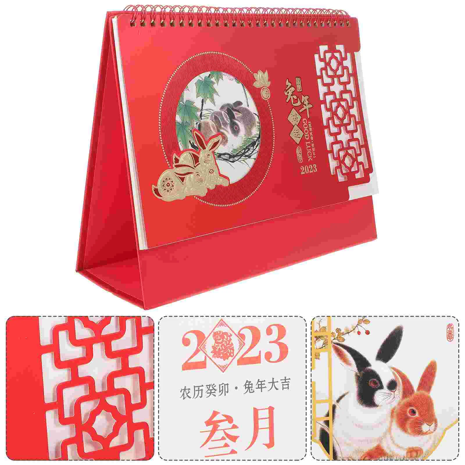 

Calendar Standing Desk Home Flipped Monthly Decor Chinese Desktop Free Rabbit 2023 Zodiac Spiral Gift Traditional Flippingoffice