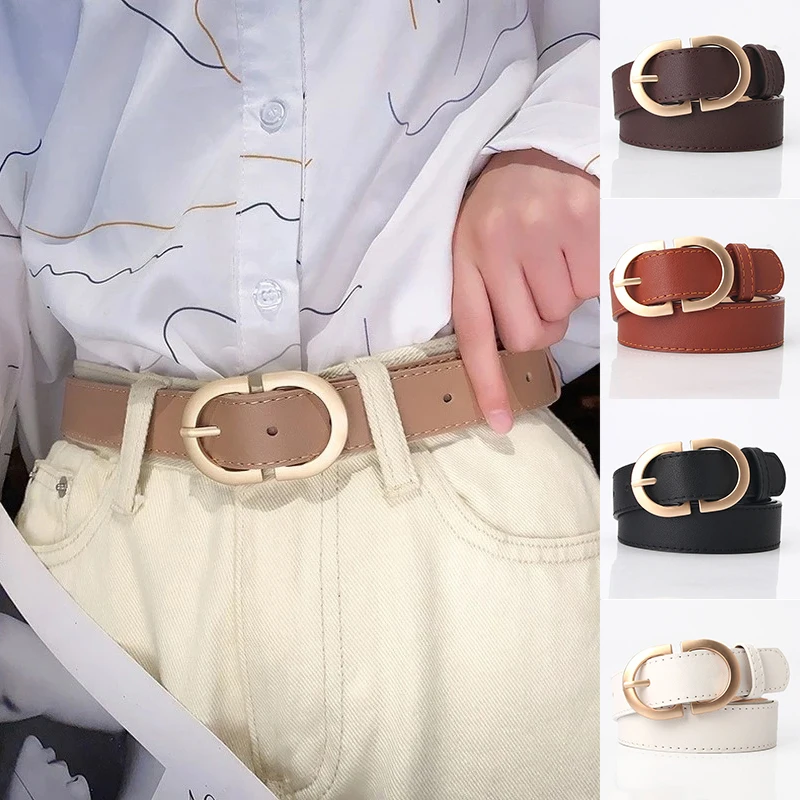 Women's Waist Belts PU Leather Metal Buckle For Ladies Slim Solid Color Versatile Fashion Women's Jeans Skirt Waistband
