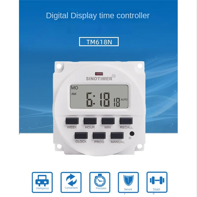 Цифровой программируемый таймер SINOTIMER Tm618N-2 Lcd 1 6 дюйма 220 В переменного тока 7 дней