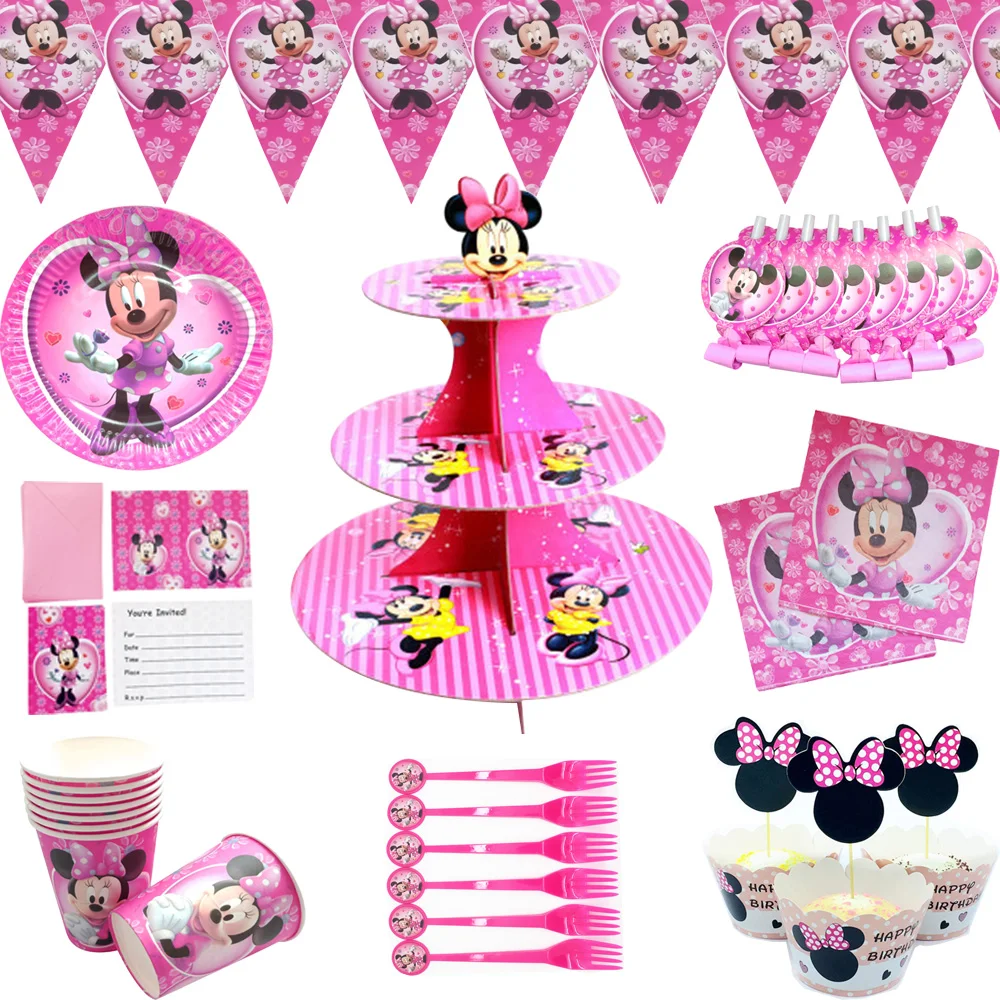 

Minnie Mouse Theme Baby girl Birthday Party Supplies Minnie Cup Plate Kid Girl Baby Party Decoration Disposable Tableware Decor