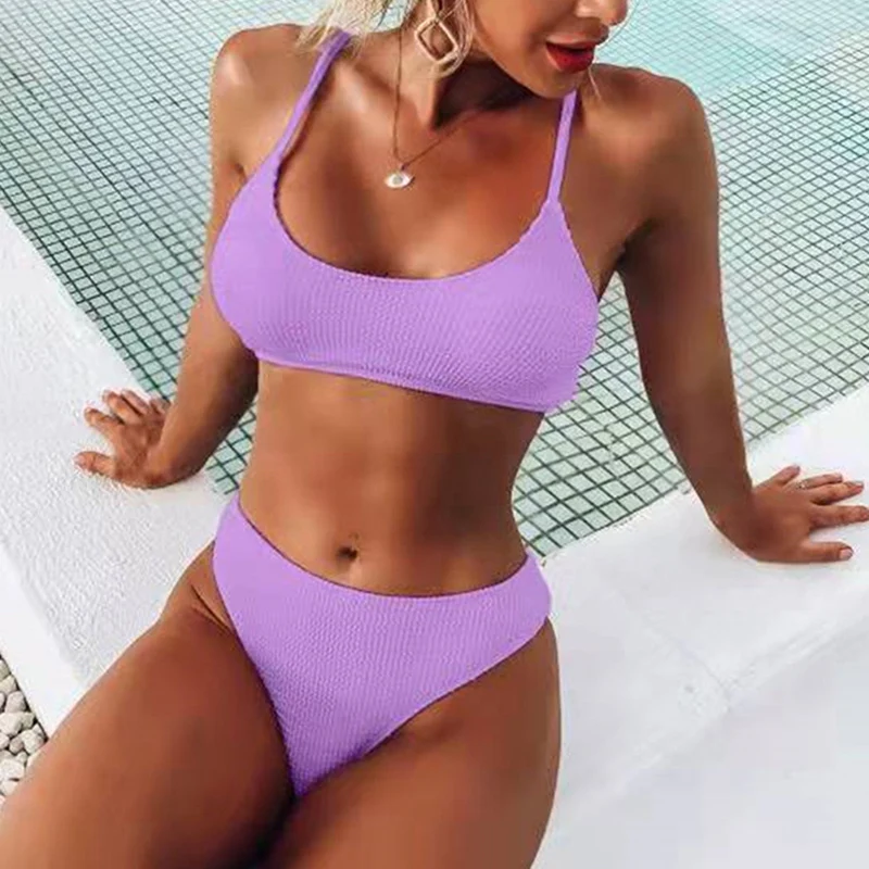 Новинка 2022 однотонный комплект бикини купальник из двух предметов для женщин
