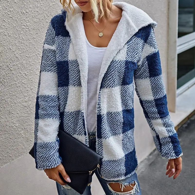 New Winter Plaid Thick Warm Jacket Parkas Women Lambswool Cotton Padded Coat Female 2021 Autumn Fashion Ladies Casual Coats Red