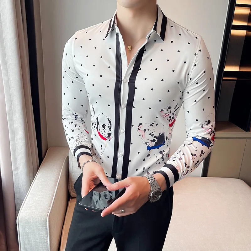 

2022 New Colour Fashion Boutique Print Casual Slim Fit Mens Long-sleeved Shirt / High-end Social Brand Social Men Shirt