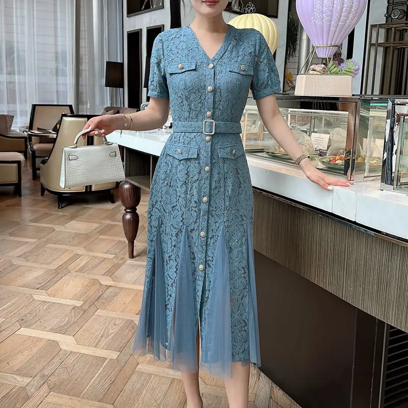 Сетчатые Лоскутные женские кружевные платья с вышивкой Модные Повседневные