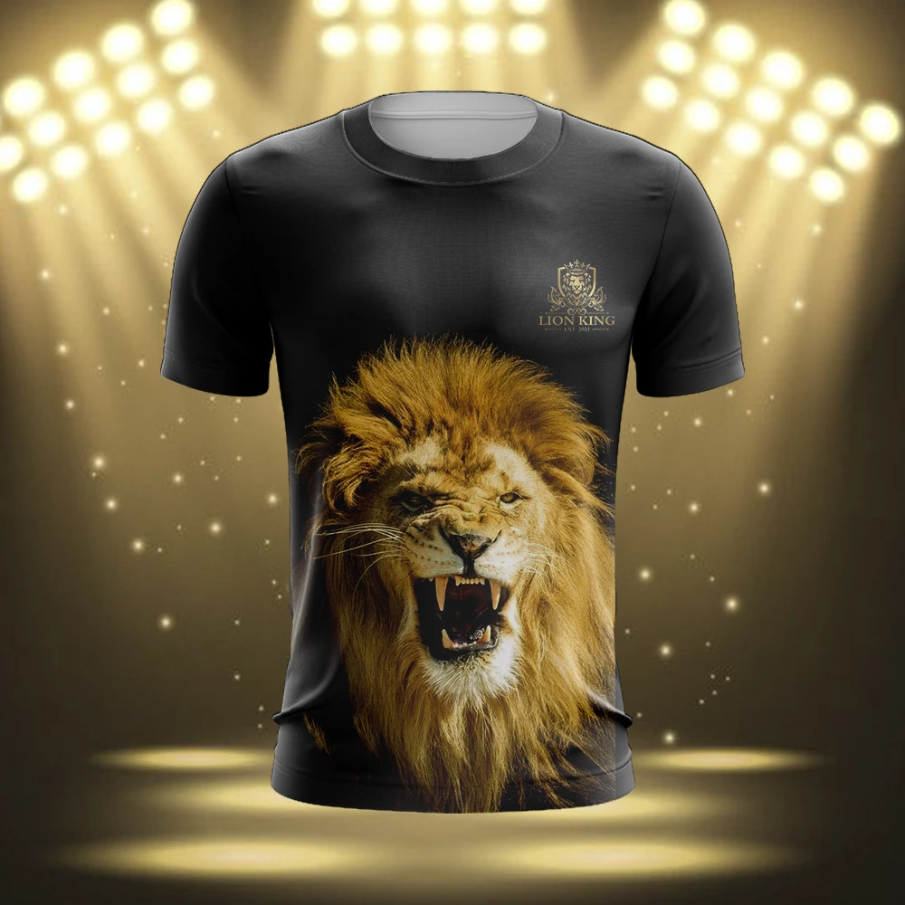 

Oversized T-shirt Party Essentials Quick Dry Tshirts for Men High Quality Men's Clothing Lion T-shirts 3D Print Short Sleeve Tee