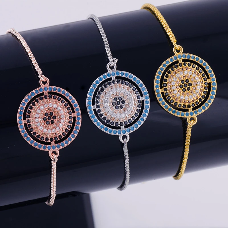 

1 Piece Blue Eyes Turkish Bracelet Micro-encrusted Zircon Copper for Women Men Jewellery Adjustable Bangle Gift