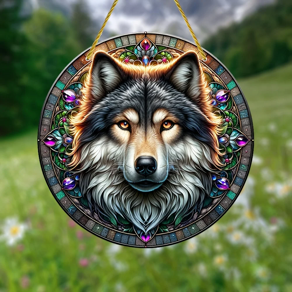 Wolf King Sun Catcher 3D визуально окрашенный акриловый декор для окон творческий дом сад