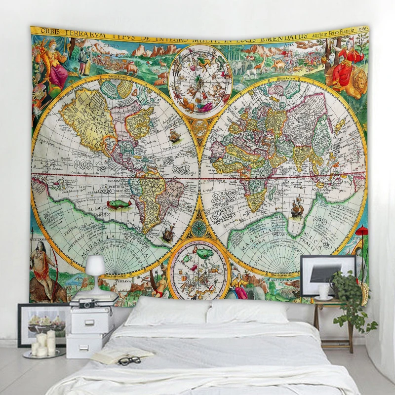 

Boho Hippie Wall Hanging Tapestry Curtain Ethnic Pattern Map Decoration Tapestry Mandala Scene Witchcraft Tapestry