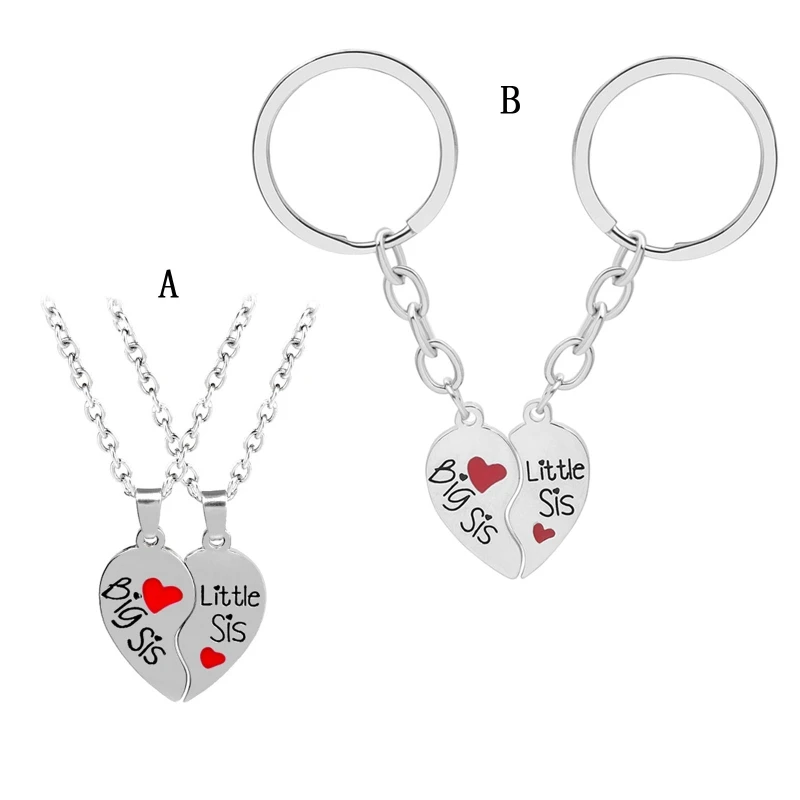 

2 Pcs Matching Heart Keychain Sister Pendant Necklace Gift for Best Friend Girls