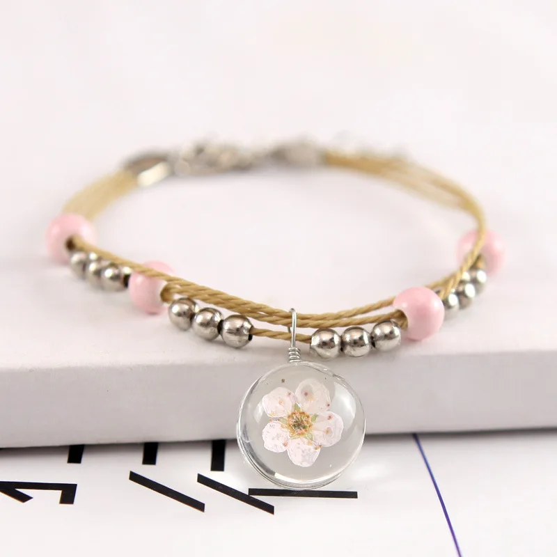 

Dried Flower Plant Specimens Bracelets Adjustable Crystal Ball Dandelion All Over Sky Star Friends Bracelets Female Lovers Gift