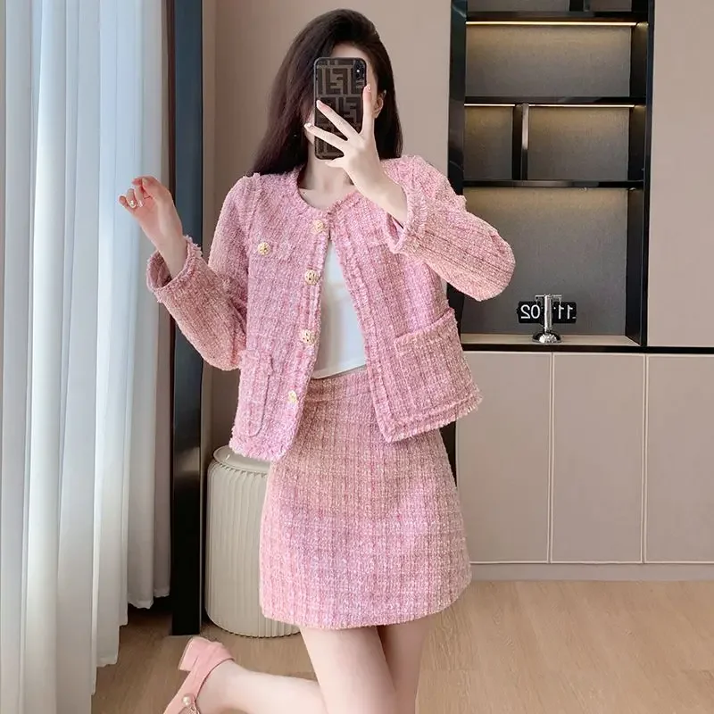 UNXX Осенняя твидовая юбка комплект из 2 предметов корейское однобортное